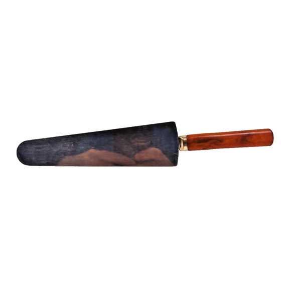 Vintage Stainless Cake Cutter Server Bakelite Handle Caramel Marbled Brown 9.5" - Picture 1 of 5